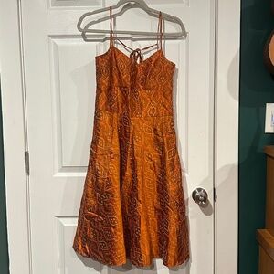 Banana Republic Vibrant Orange Silk Patterned Summer Midi Dress size 2